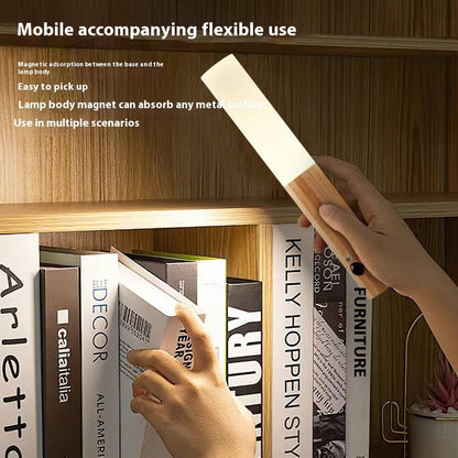Wood grain magnetic motion sensor night light with rechargeable LED wall lamp, 180° rotate on Tampa Home & Garden Store