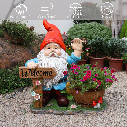 Welcome Outdoor Gnome and Flower Pot Planter
