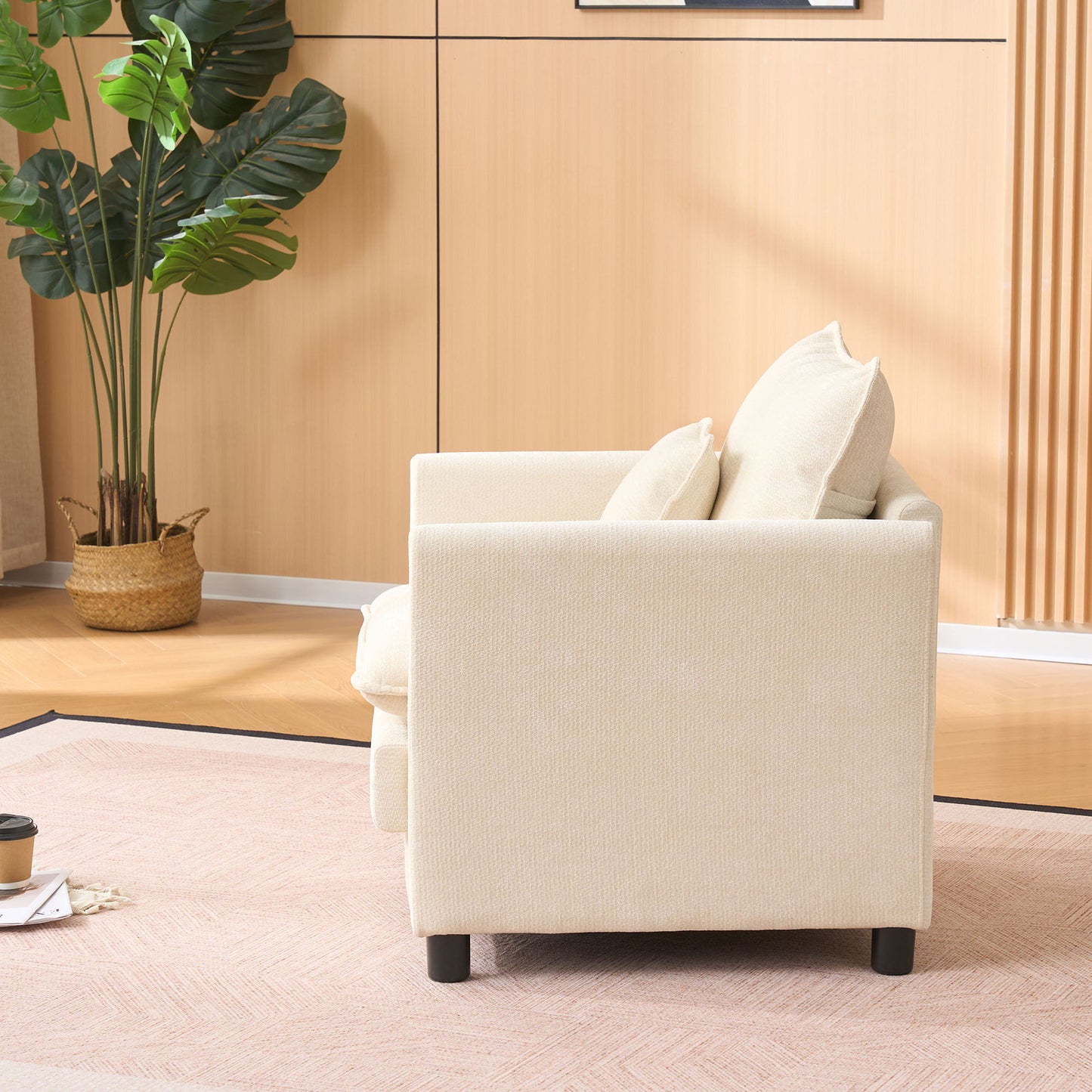 Modern Reading Armchair beige textured fabric with dark tapered legs on Tampa Home & Garden Store
