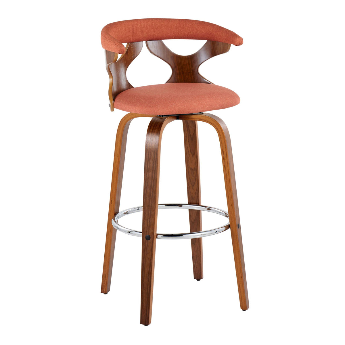 Mid Century Modern swivel barstool with padded orange upholstery and wood legs HouseOfZazla on Tampa Home & Garden Store