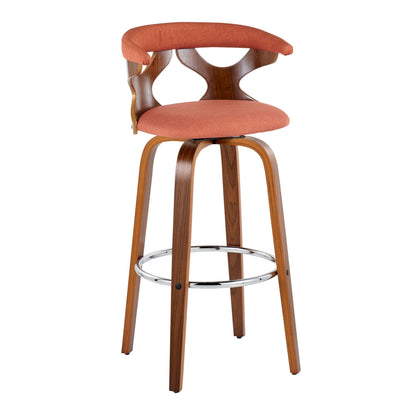 Mid Century Modern swivel barstool with padded orange upholstery and wood legs HouseOfZazla on Tampa Home & Garden Store
