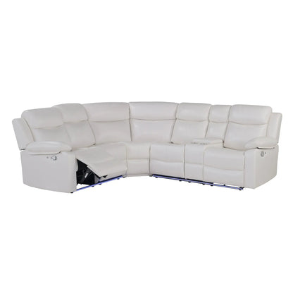 Sectional reclining sofa with storage, white leather, built-in cupholders and LED-lit base on Tampa Home & Garden Store