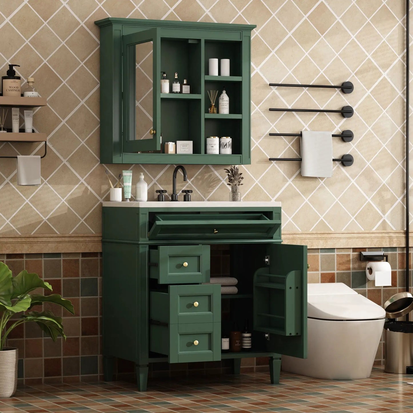 Bathroom vanity with medicine cabinet in green, 2 doors and 4 drawers by Unique Piece Furniture on Tampa Home & Garden Store