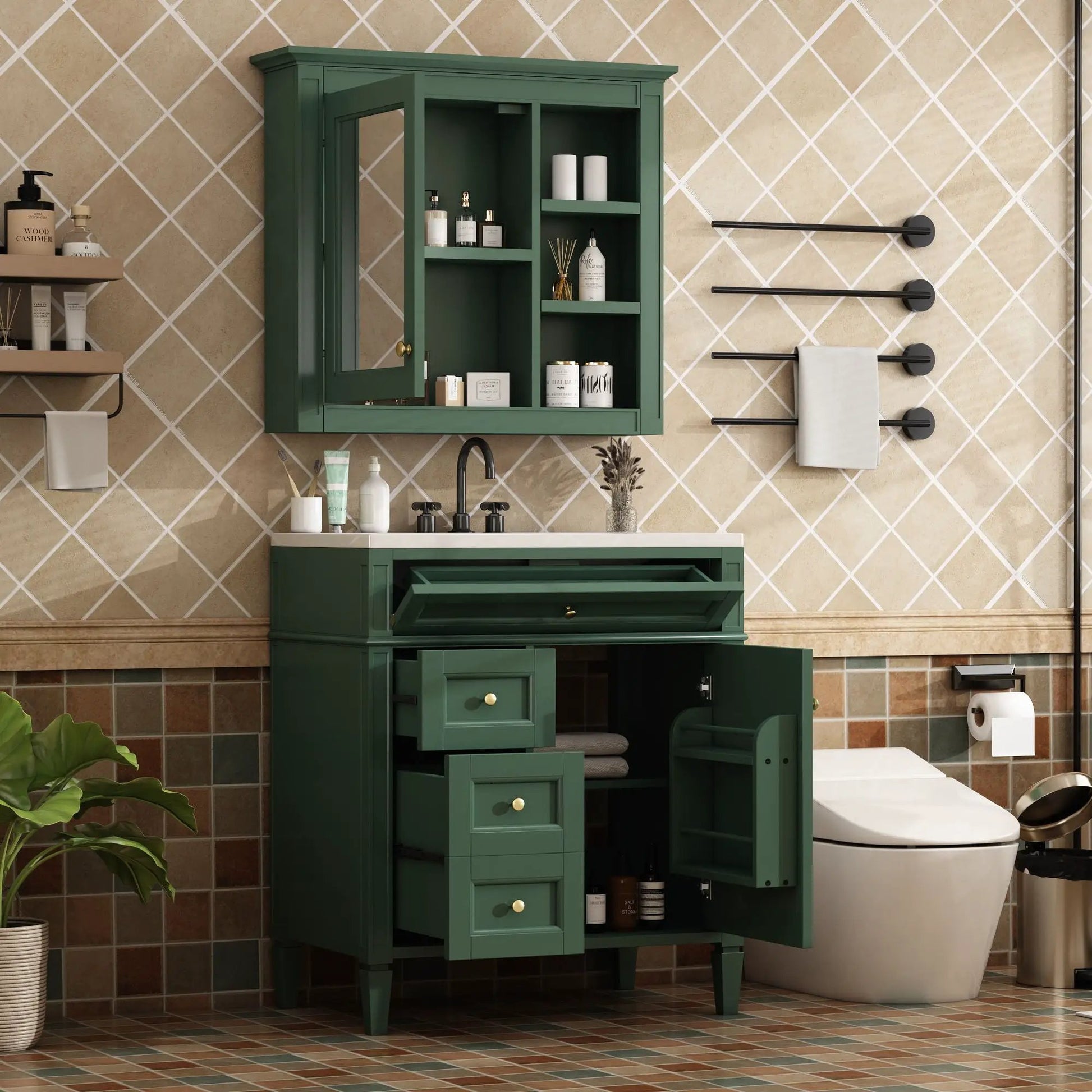 Bathroom vanity with medicine cabinet in green, 2 doors and 4 drawers by Unique Piece Furniture on Tampa Home & Garden Store