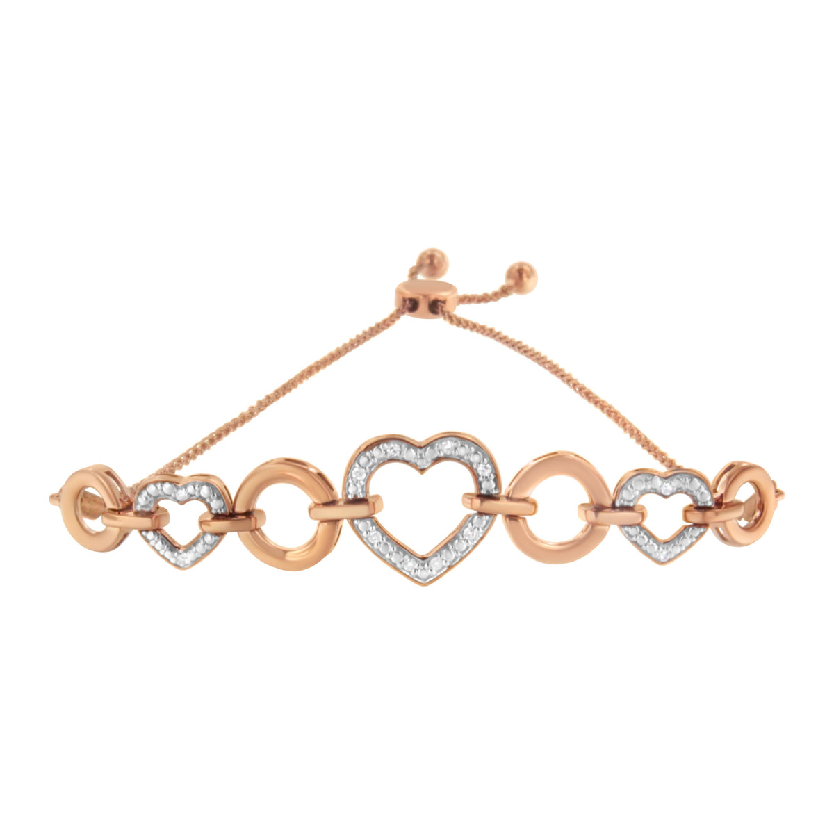 Bracelet rose gold plated ring & heart links with diamonds adjustable Bids.com on Tampa Home & Garden Store