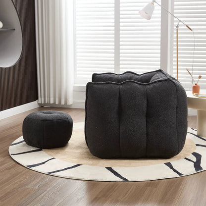 Soft Bean Bag Chair With High Resilient Foam and black ottoman in textured fabric on Tampa Home & Garden Store