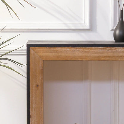 Modern console table in two-tone finish with dark espresso top and natural wood frame on Tampa Home & Garden Store