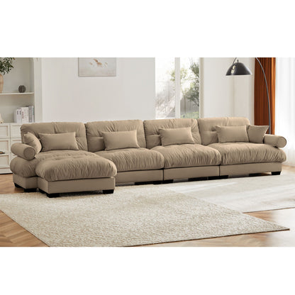 Modern beige fabric sectional sofa with ottoman, round bolster arms HouseOfZazla 2pc set on Tampa Home & Garden Store