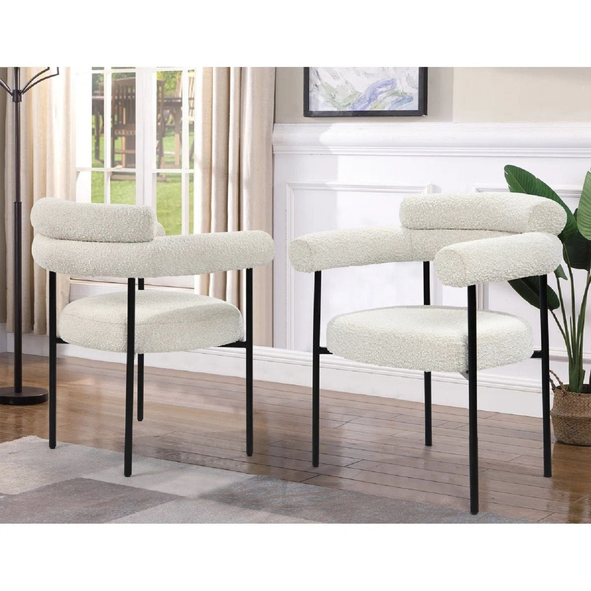 Upholstered chairs with armrests, set of 2 in beige boucle, black legs HouseOfZazla on Tampa Home & Garden Store