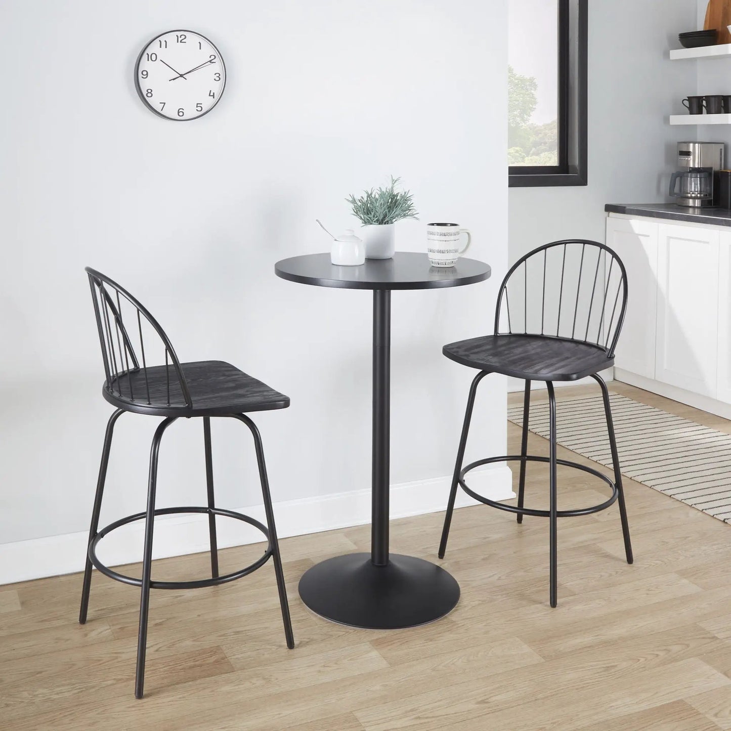Riley counter stools 2, black metal fixed swivel with round footrests on Tampa Home & Garden Store