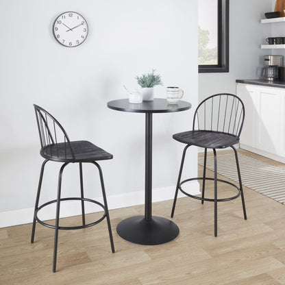 Farmhouse counter stools set (3), black metal swivel seats with round footrests in kitchen on Tampa Home & Garden Store
