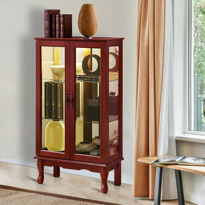 Curio cabinet with tempered glass doors, 3-tier display, adjustable shelves, mirrored back on Tampa Home & Garden Store
