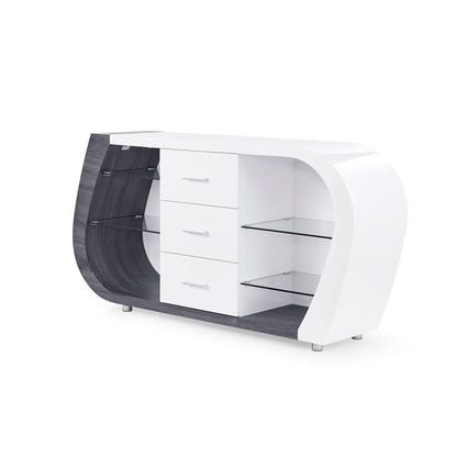 Anne Buffet white gray by HouseOfZazla, curved modern storage buffet with drawers on Tampa Home & Garden Store