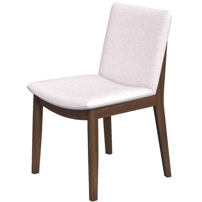 Mid-Century Modern solid wood dining chair with cream fabric upholstery and dark wood legs on Tampa Home & Garden Store