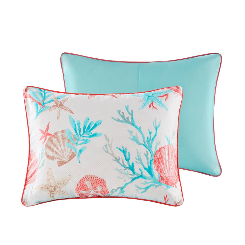 7 Piece Cotton Sateen Comforter Set Coral Queen with turquoise back and coral reef print on Tampa Home & Garden Store