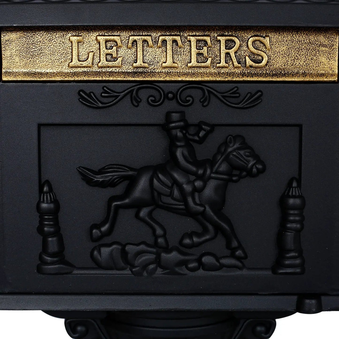 Cast aluminum mailbox with gold plaque, black outdoor decor by Unique Piece Furniture on Tampa Home & Garden Store
