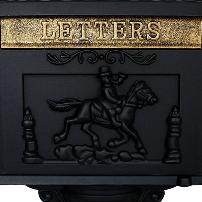 Cast aluminum mailbox with gold plaque, black outdoor decor by Unique Piece Furniture on Tampa Home & Garden Store
