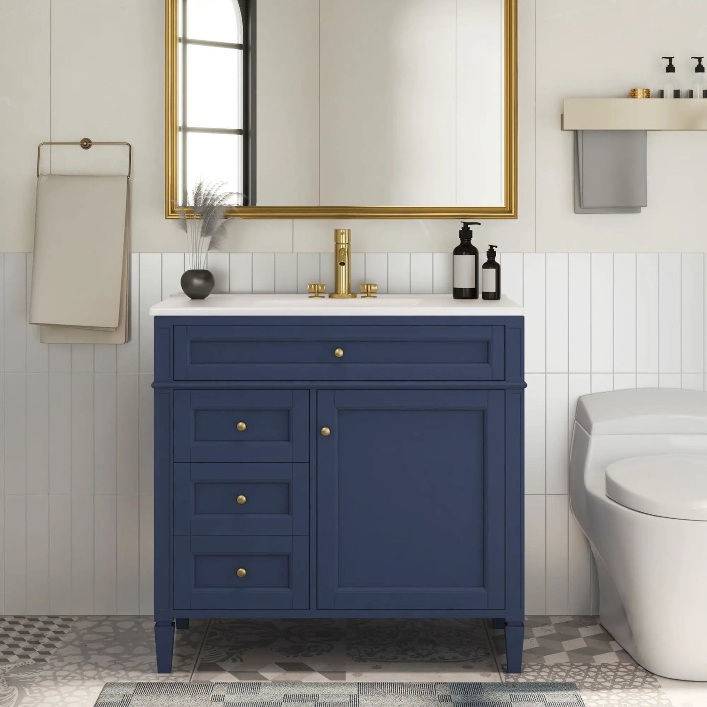 Blue Bathroom Vanity With Top Sink and Storage
