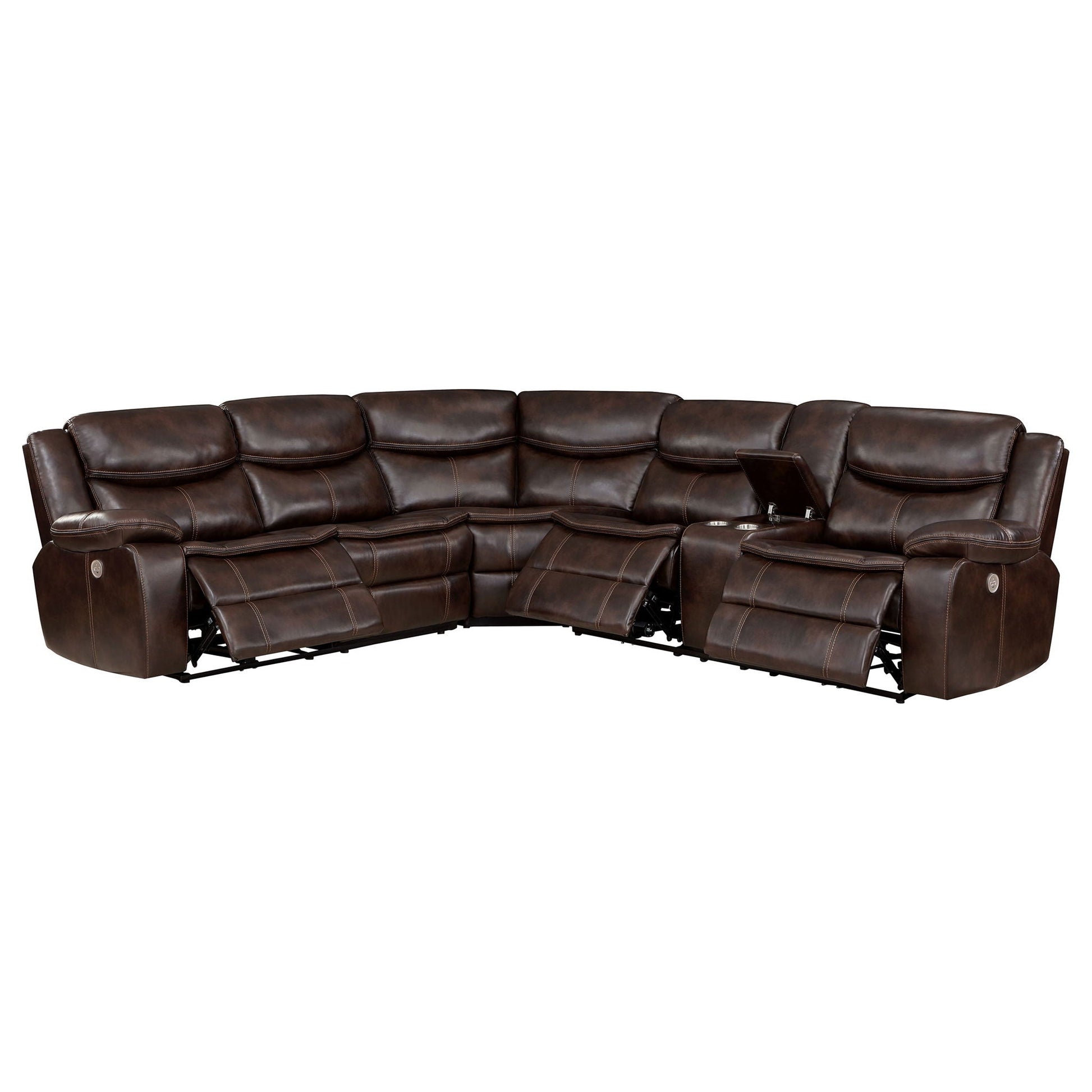 Mclean power reclining sectional sofa with storage console in dark brown leather by HouseOfZazla on Tampa Home & Garden Store