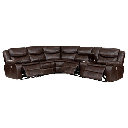 Mclean power reclining sectional sofa with storage console in dark brown leather by HouseOfZazla on Tampa Home & Garden Store
