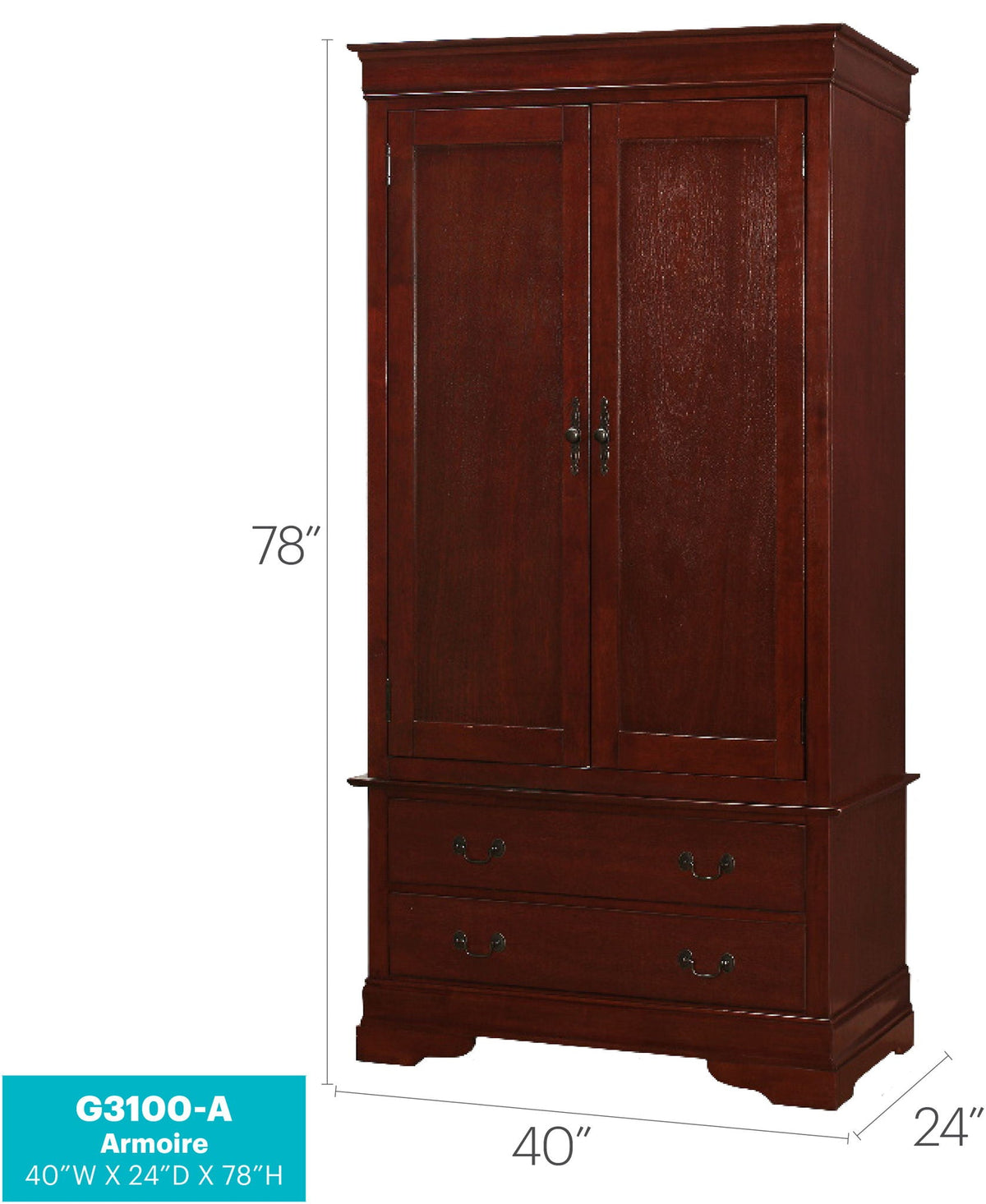 Traditional armoire with hanging bar in dark cherry wood, HouseOfZazla chifforobe on Tampa Home & Garden Store