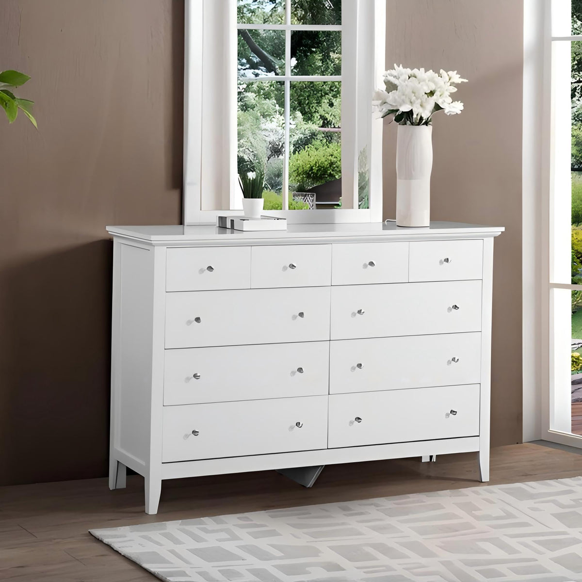 Elegant Casual Dresser with Real Wood Veneers white finish with mirror by HouseOfZazla on Tampa Home & Garden Store