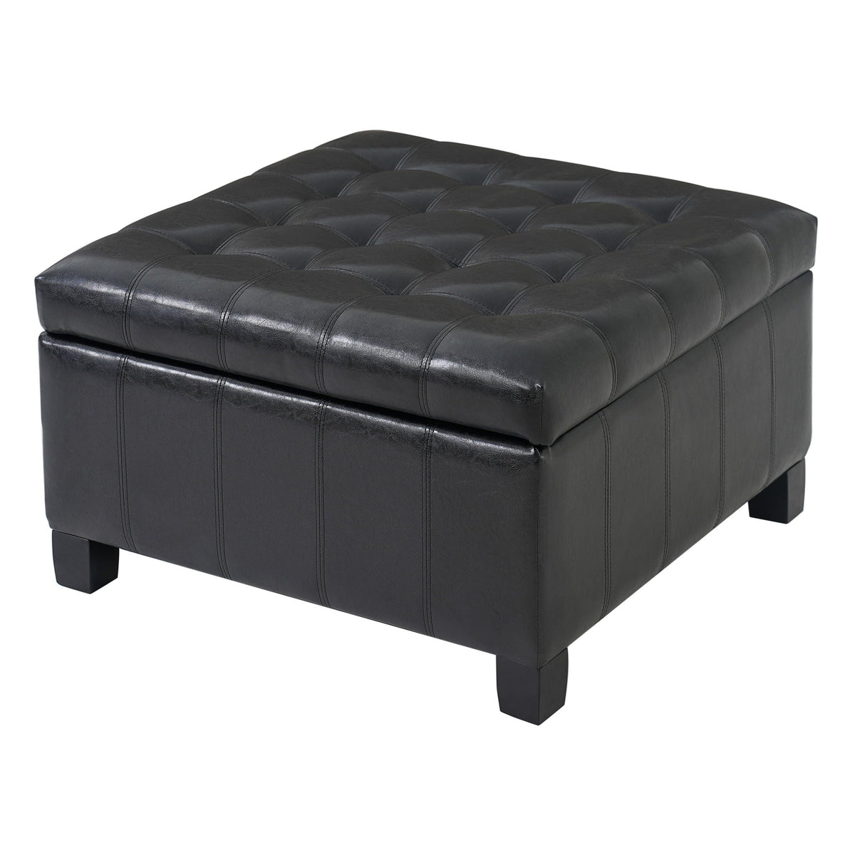 Square tufted storage ottoman with lift-top in black faux leather by HouseOfZazla on Tampa Home & Garden Store