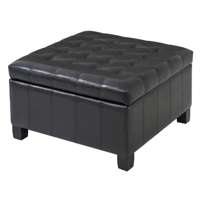 Square tufted storage ottoman with lift-top in black faux leather by HouseOfZazla on Tampa Home & Garden Store