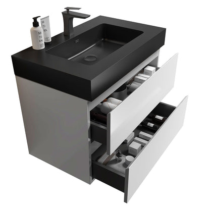 Modern Floating Bathroom Vanity with Storage black countertop white base HouseOfZazla on Tampa Home & Garden Store