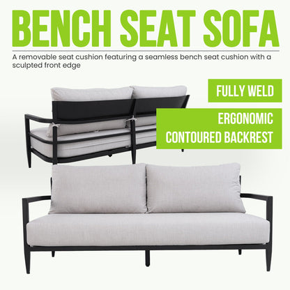 All Aluminum Outdoor Bench And Black Cushion