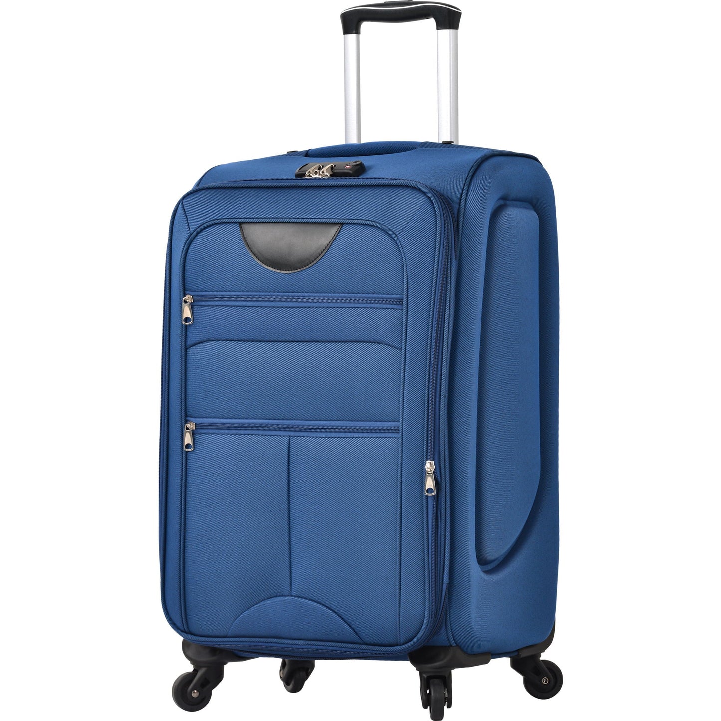 Blue softside luggage upright with extendable handle and spinner wheels on Tampa Home & Garden Store