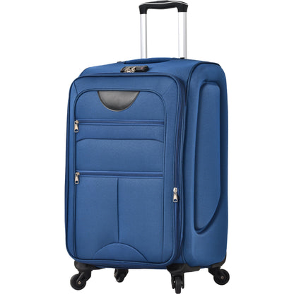 Blue softside luggage upright with extendable handle and spinner wheels on Tampa Home & Garden Store