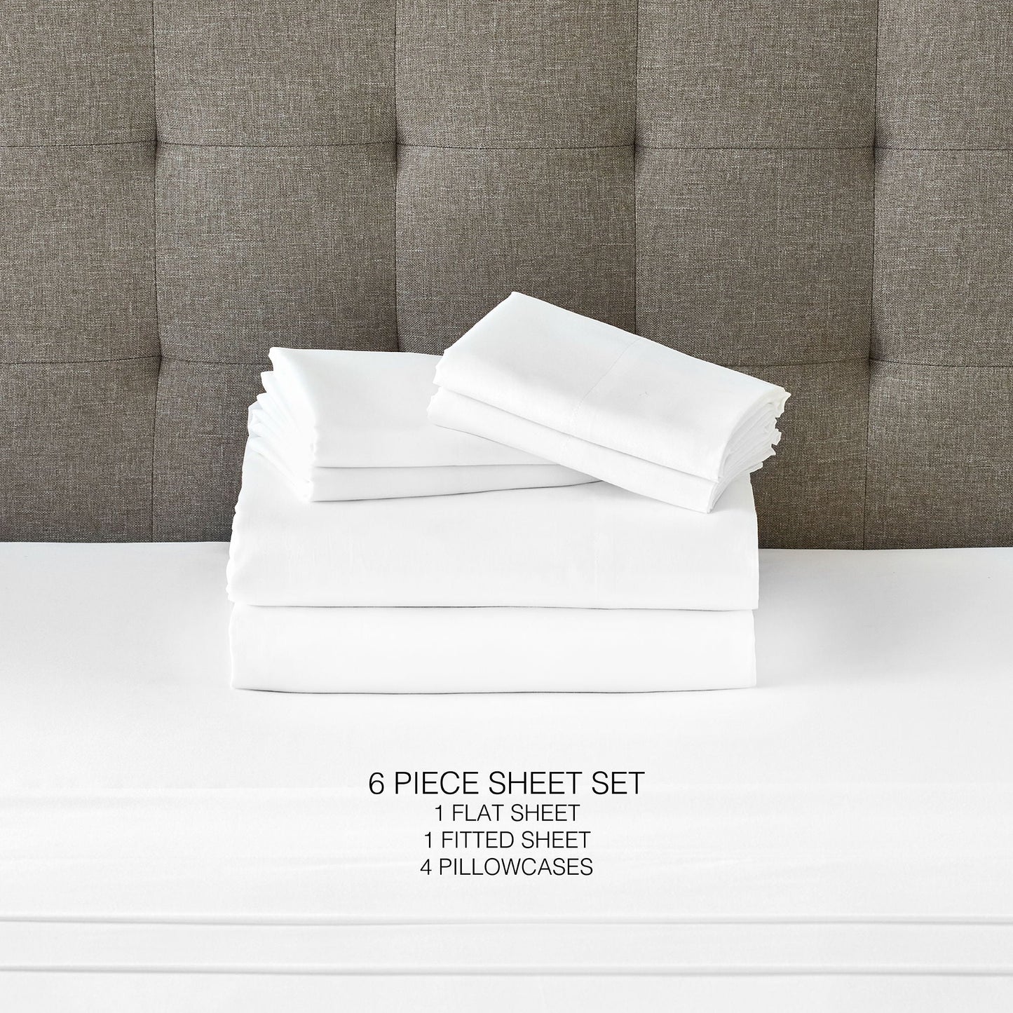 12 Piece Premium Comfort Bedding Pack white sheets and four pillowcases on a bed on Tampa Home & Garden Store