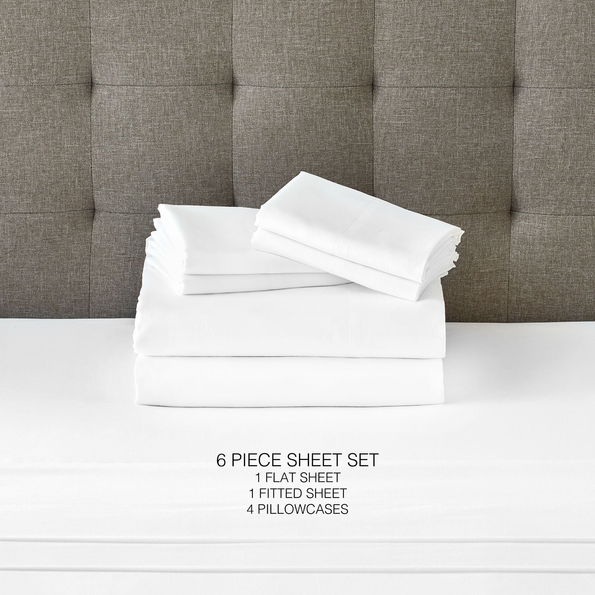12 Piece Premium Comfort Bedding Pack white sheets and four pillowcases on a bed on Tampa Home & Garden Store