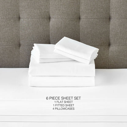 12 Piece Premium Comfort Bedding Pack white sheets and four pillowcases on a bed on Tampa Home & Garden Store