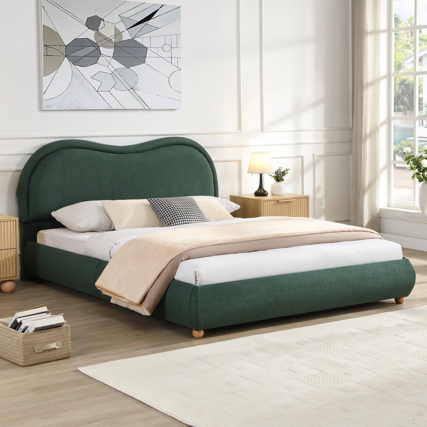Queen Platform Bed and Soft Curved Headboard