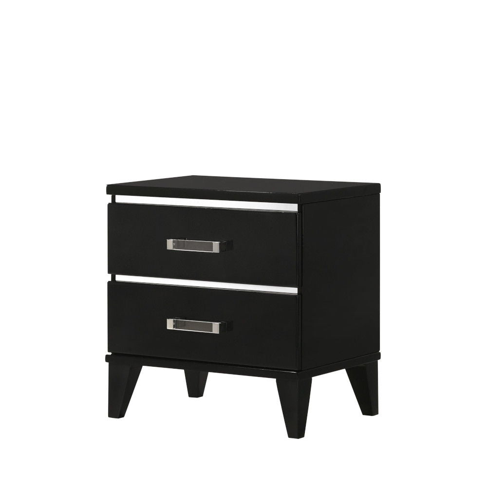 Chelsie Nightstand by HouseOfZazla, black accent nightstand with two drawers and silver handles on Tampa Home & Garden Store