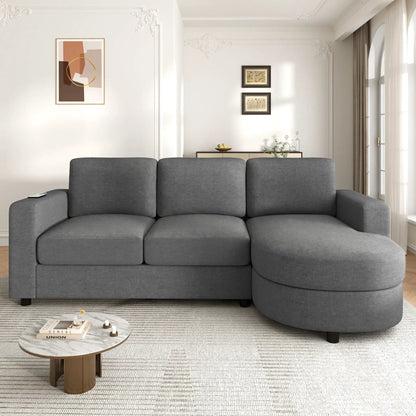 Modern L-shaped sectional sofa with curved chaise in dark gray fabric on Tampa Home & Garden Store
