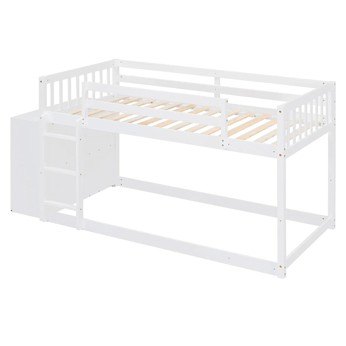 Bunk Bed With Four Drawers and Three Shelves