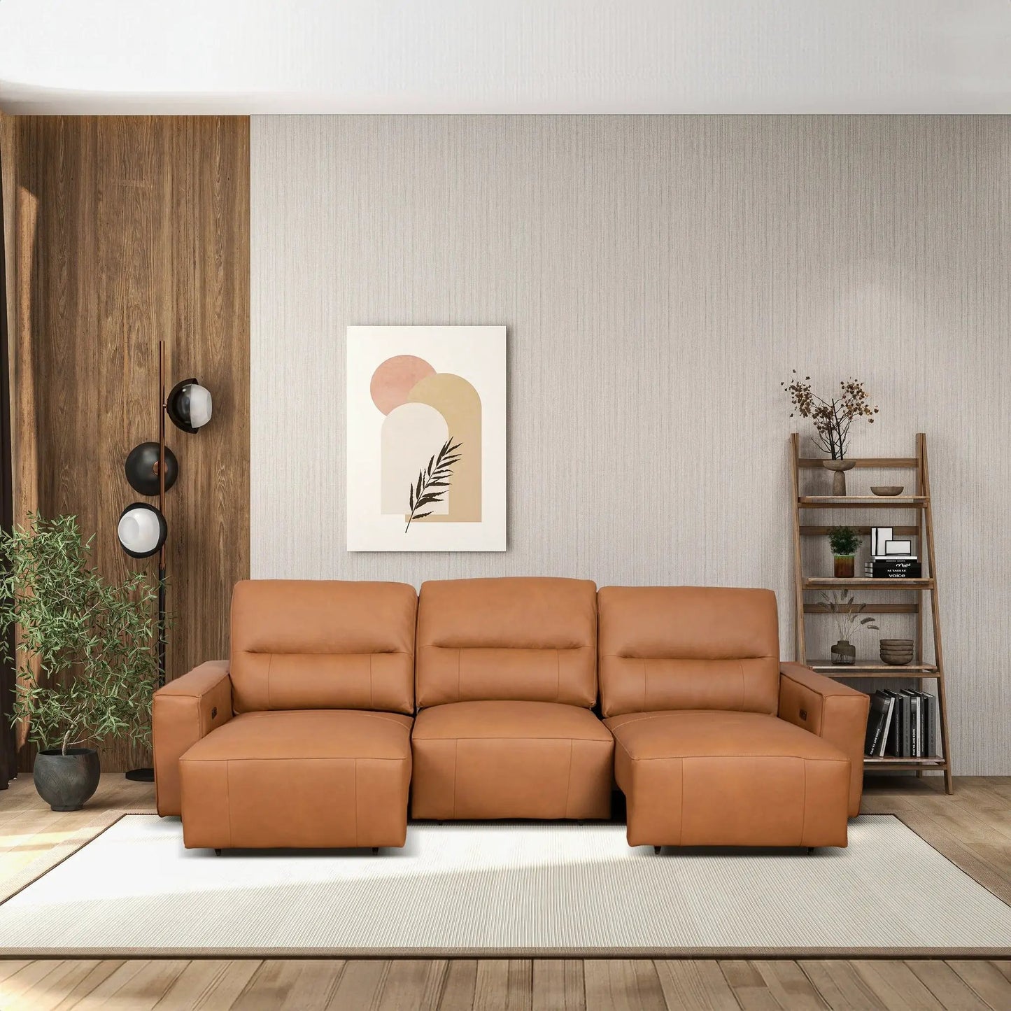 Grant triple power convertible sofa cognac leather reclining sectional by Unique Piece Furniture on Tampa Home & Garden Store