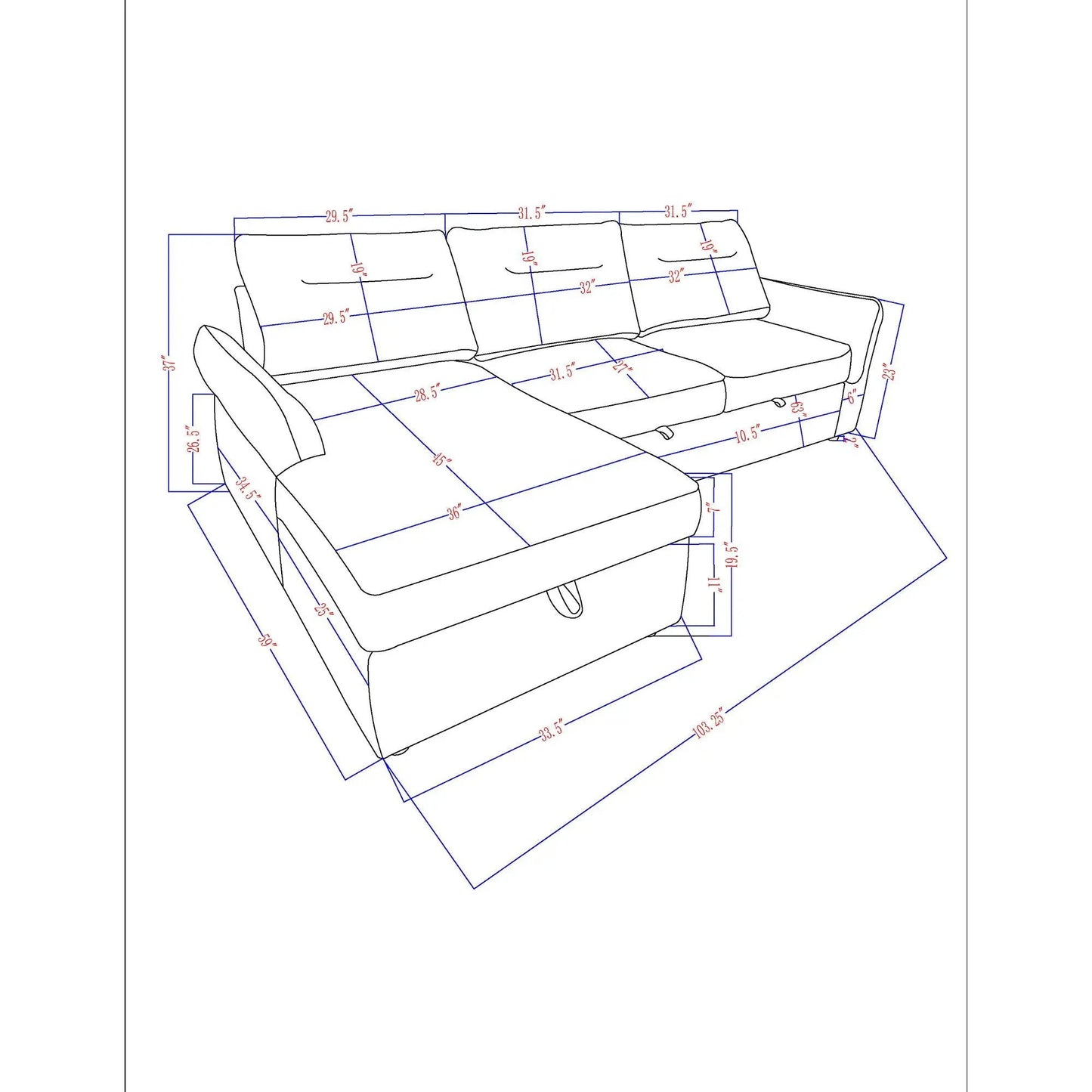 Montana gray sofabed with storage stationary sectional diagram by Unique Piece Furniture on Tampa Home & Garden Store