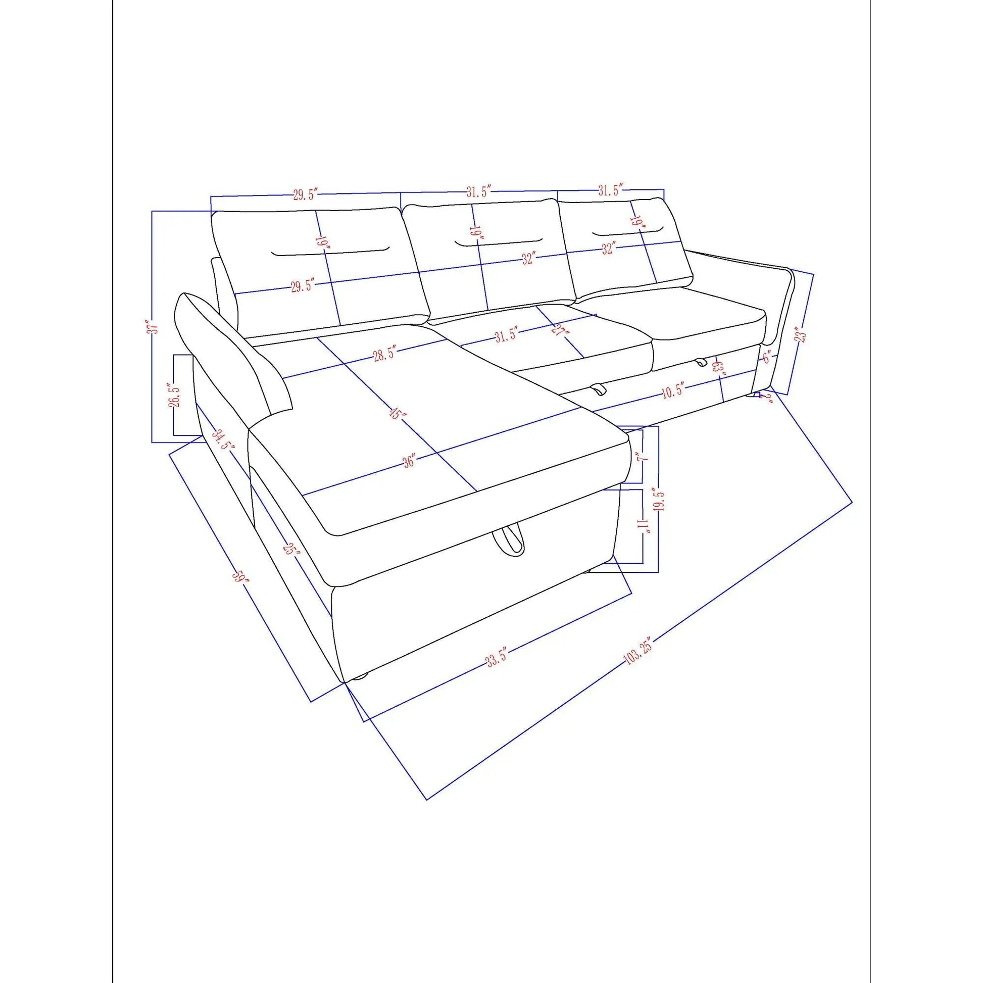 Montana gray sofabed with storage stationary sectional diagram by Unique Piece Furniture on Tampa Home & Garden Store