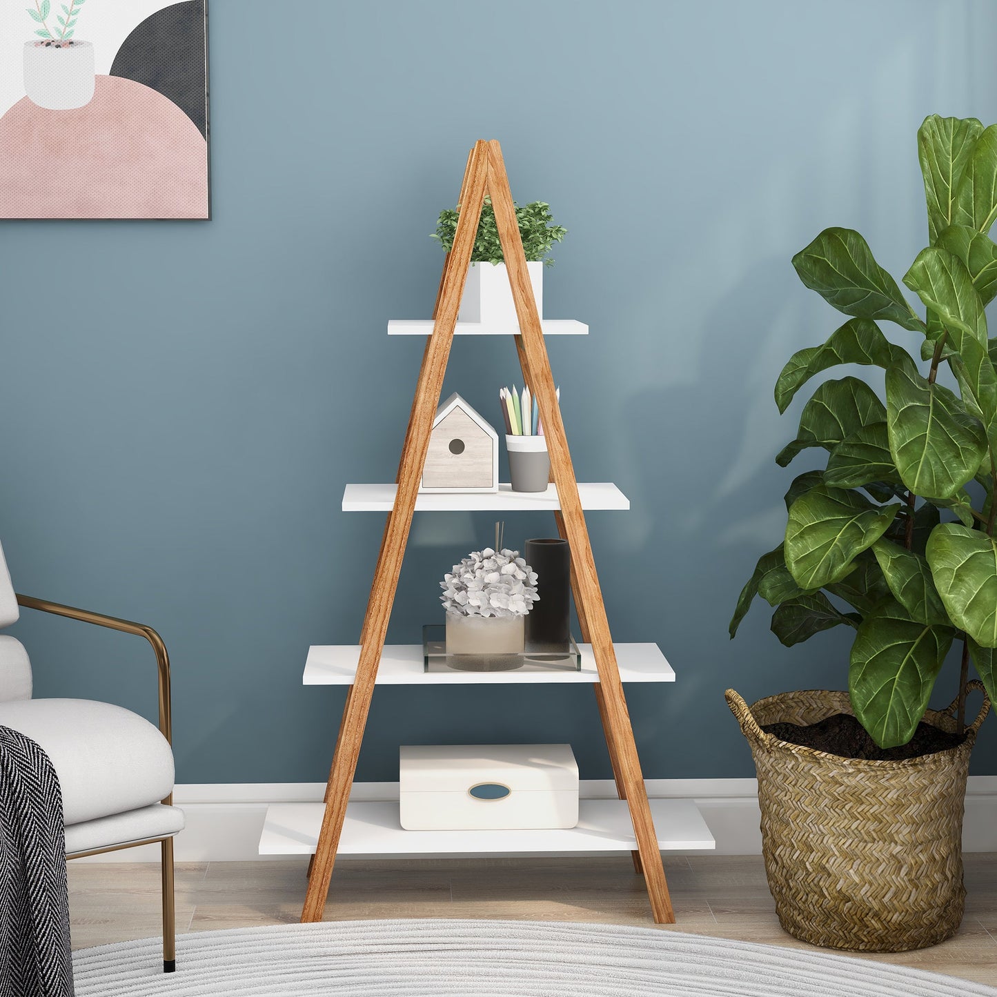 Solid bamboo wood oxford “A”frame ladder display bookshelf - Tampa Home & Garden Store