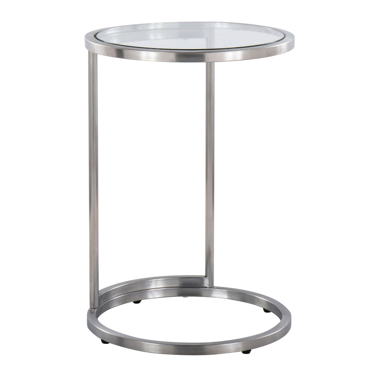 Round end table with tempered glass top and metal frame in gray finish on Tampa Home & Garden Store