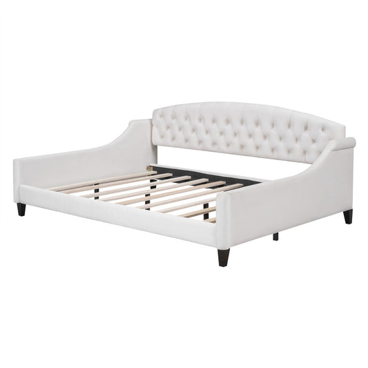 Modern Tufted Button Daybed white upholstered frame with tufted back by HouseOfZazla on Tampa Home & Garden Store