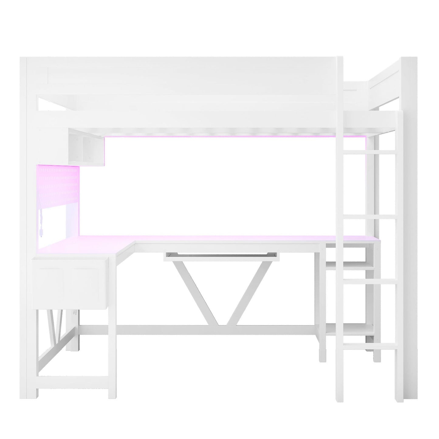 Gaming Loft Bed With Desk by HouseOfZazla white finish with LED lighting on Tampa Home & Garden Store