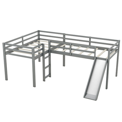 L-shaped loft bed with ladder and slide, gray metal frame on Tampa Home & Garden Store