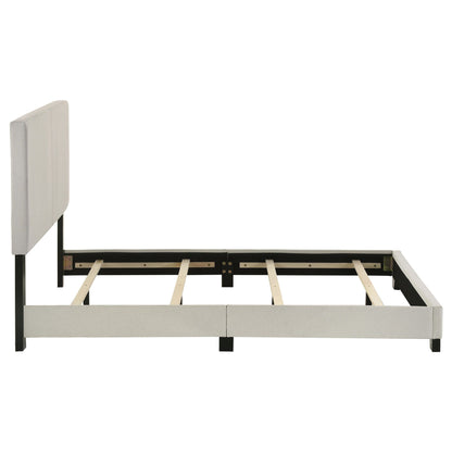 Efram panel bed by HouseOfZazla, light gray upholstered platform bed frame on Tampa Home & Garden Store
