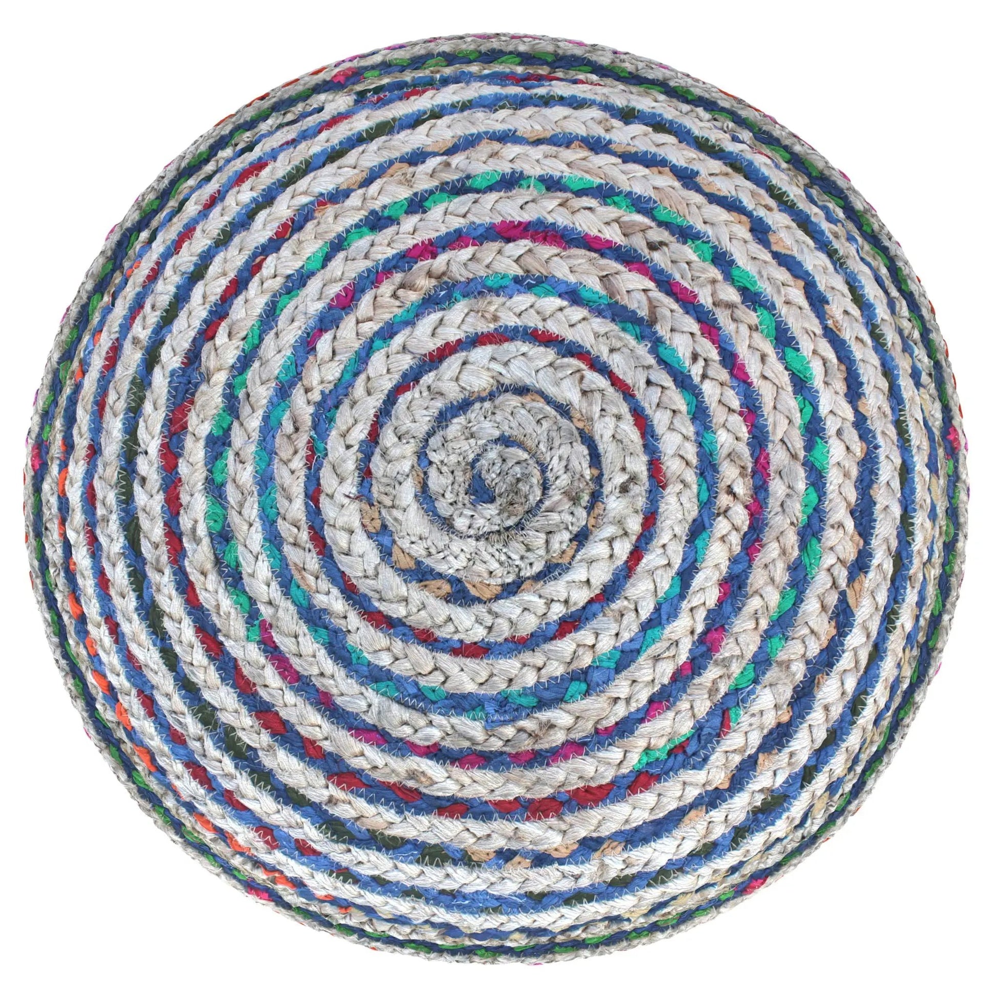 Margo Handcrafted Round Pouf; colorful braided rope with stripes by Unique Piece Furniture on Tampa Home & Garden Store