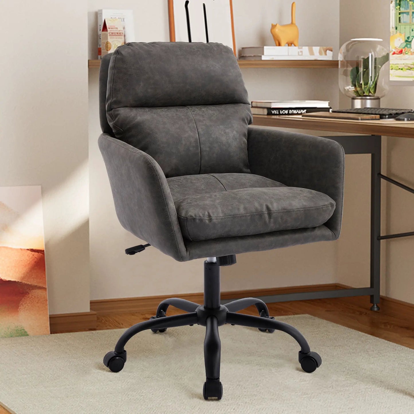 Office chair with adjustable height in gray leather-like upholstery, swivel with five-wheel base on Tampa Home & Garden Store